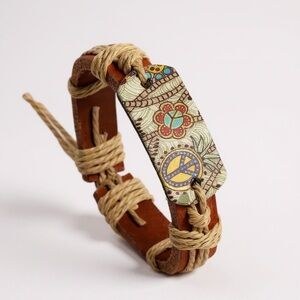 Boho peace hippie leather bracelet peace adjustable one size fits all BRAND-NEW